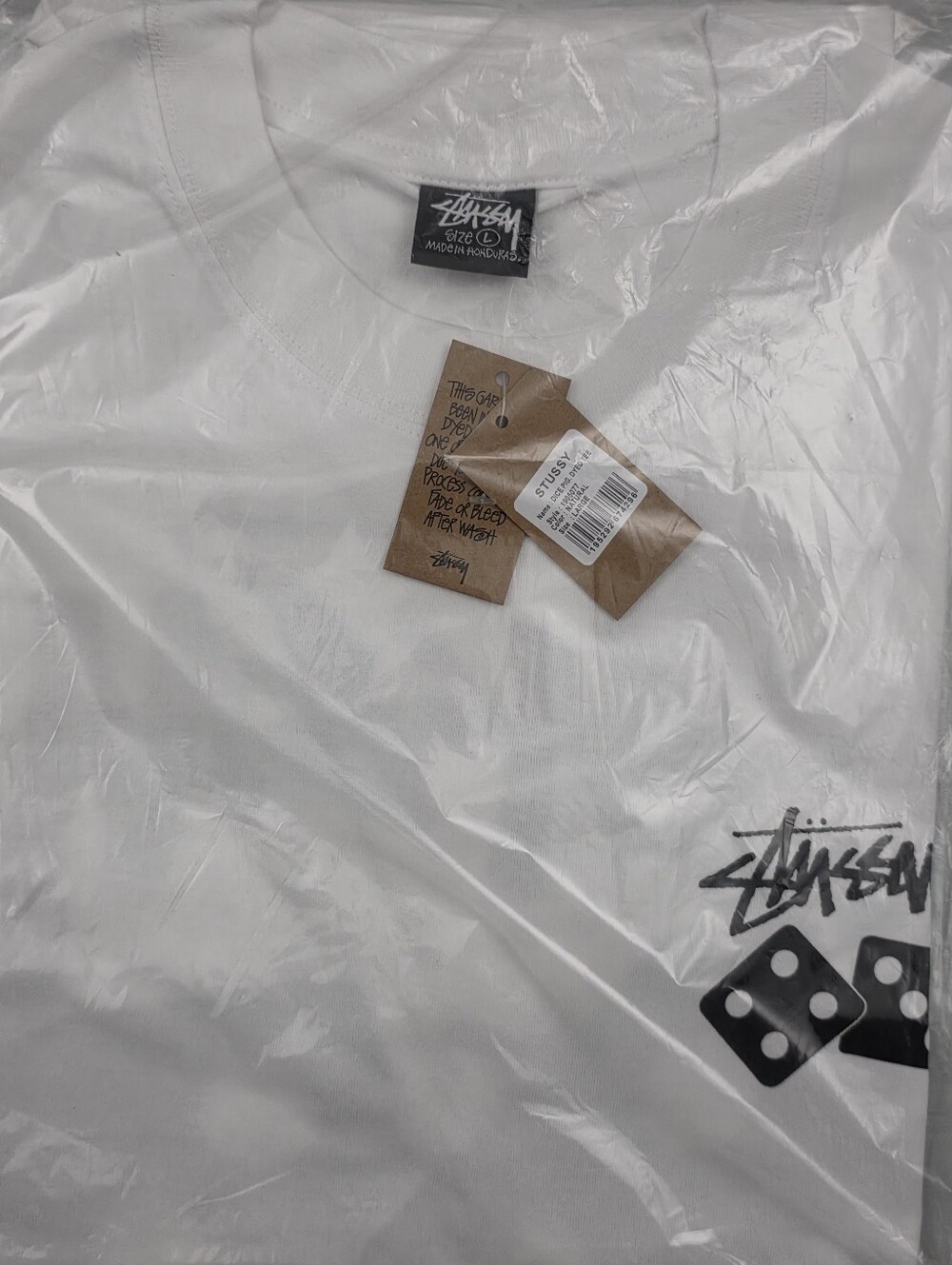 Stussy White T-Shirt with Black Dice Logo - Picture 5 of 5